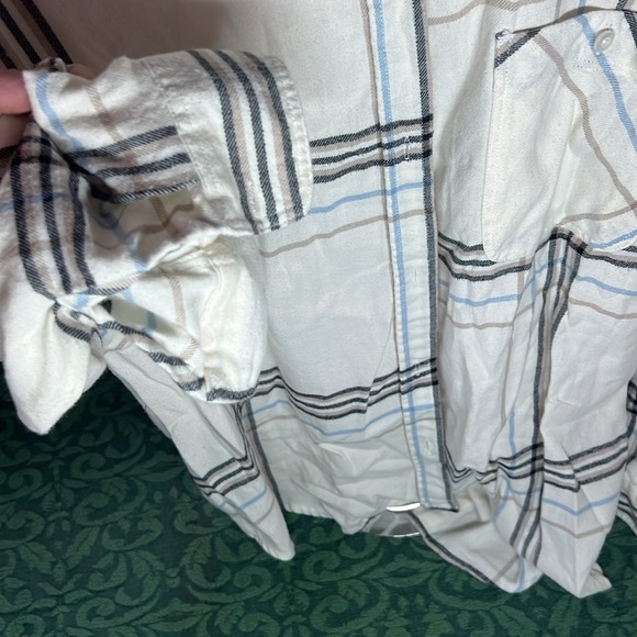 Alpine Design Women XL flannel blue cream black tan striped long sleeve button - Picture 4 of 9